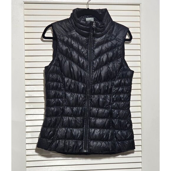 Athleta Women's Black Nylon Shell Puffer Downalicious Deluxe Vest Size M 2987 - Picture 10 of 13